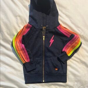 Aviator Nation Kids Navy Hoodie Sweatshirt with 5 Neon Stripes - RARE